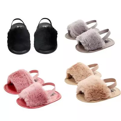 Baby Girl Sole Sandal Plush Slide Anti-slip Pram Crib Shoes • £6.09