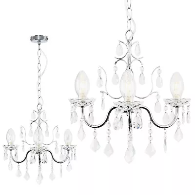 Chandelier Ceiling Light Fitting Traditional Chrome IP44 3 Way Glass Droplet • £47.19