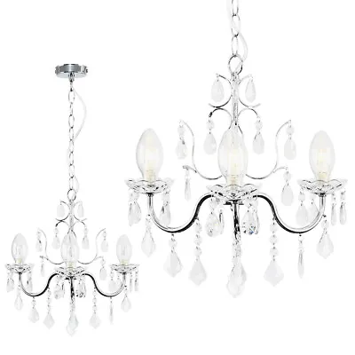 £43.99 • Buy MiniSun Ceiling Light - Traditional Chrome IP44 3 Way Glass Droplet Chandelier 