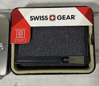 Swiss Gear Men's RFID Wallet - Gray Denim W/ Black Leather Trim New In Box • $15