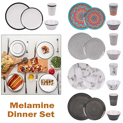 LUXURY MELAMINE Dinner Set For MOTORHOME Picnic Caravan Boat BBQ Parties 16pcs • £28.19