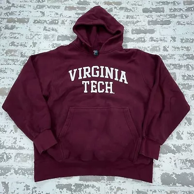 Vintage Virginia Tech Hokies Hoodie Men Large Maroon Sweatshirt Sweater Y2K PP • $24.91