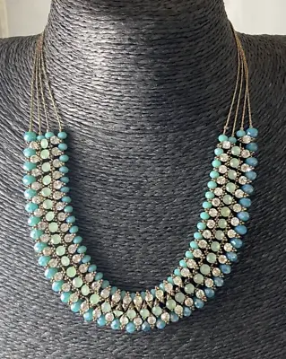 Accessorize Statement Copper Tone Green & Blue Bead Diamante Bohemian Necklace • £5.99