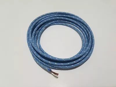 10 Feet Vintage Braided Cloth Covered Primary Wire 18 Gauge 18g Blue W/ 1 White • $5.28