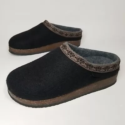L.L. Bean Wool Slip-On Nordic Trim Slippers Clogs Women's Size 8 M Black 301149 • $50
