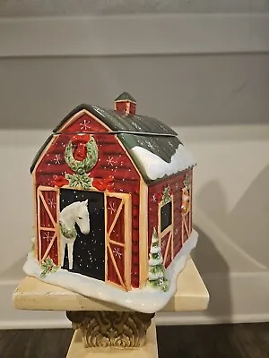 Susan Winget Certified International Christmas On The Farm 3-D Barn Cookie Jar • $35