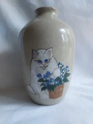 $9.99 • Buy Vintage White Cat Gray Jar Vase  Salt Glazed ~ Winter Creek Pottery 5 1/2 