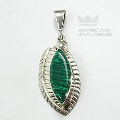 VINTAGE Mexico Sterling Silver 925 & Malachite Pendant *W1C2 • $24