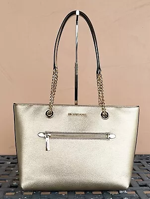 Michael Kors Jet Set Item Medium Front Pocket Chain Tote Bag Purse Pale Gold • $165.88