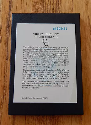 GSA Black Box & COA For 1883-CC Morgan Silver Dollar - Empty No Carson City Coin • $13.49