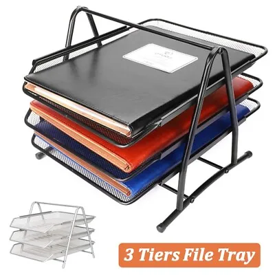 A4 Document Letter Tray 3 Tier Office Filing Trays Paper Holder Mesh Storage • £10.99