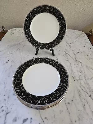 Set Of 2 - Mikasa ELEGANT SCROLL BLACK AK050 Bone China Salad Plates • $14