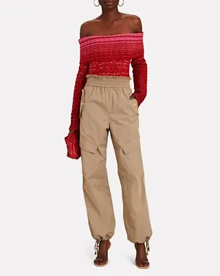 Staud Myrna Off-The-Shoulder Cable Knit Sweater Red Pink Size XL • $165