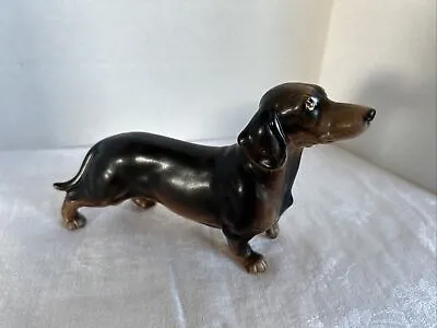 Vintage Ceramic Miniature Black And Tan Dachshund Dog Figurine Norleans Japan • $14.63