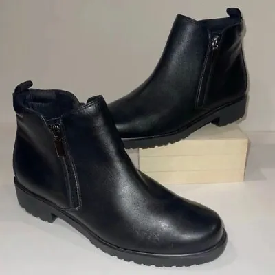 New Munro Rourke Leather Black Bootie Zippers Both Sides Size 8M H 421 Chic • $160