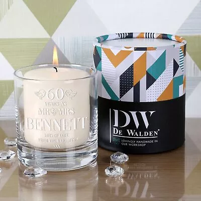 £22.99 • Buy Engraved 60th Diamond Wedding Anniversary Candle Holder Gift With Pillar Candle