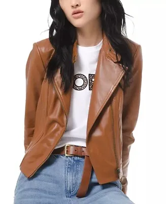 MICHAEL KORS Leather Moto Jacket Size L • $129