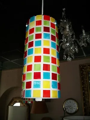 Luminaire Hanging Mosaic  Lucite Light Fixture/ Stained Glass Squares • $175