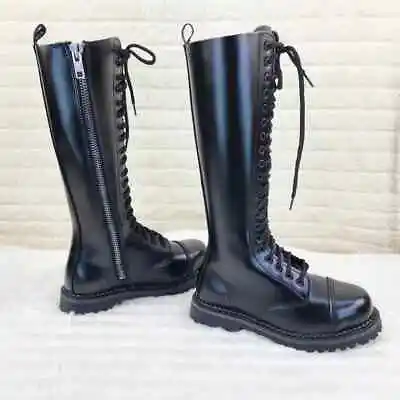 Riot 20 Goth Combat Biker Steel Toe Boots Black Leather DEMONIA NY IN HOUSE • $134.95