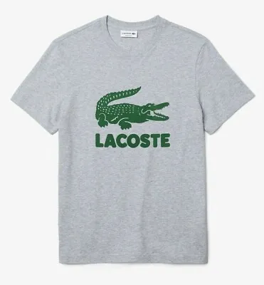 New Lacoste BIG Croc Logo Printed Graphics T-Shirt Gray Men's Size 5 Large • $49.94