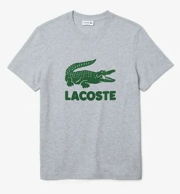 New Lacoste BIG Croc Logo Printed Graphics T-Shirt Gray Men's Size 6 X-Large XL • $49.94