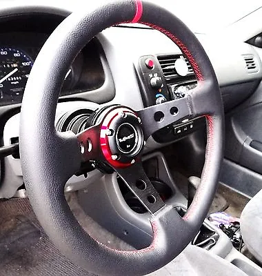 Vms 96-00 Honda Civic Red Steering Wheel & Black Hub Quick Release Combo 350mm • $224.95