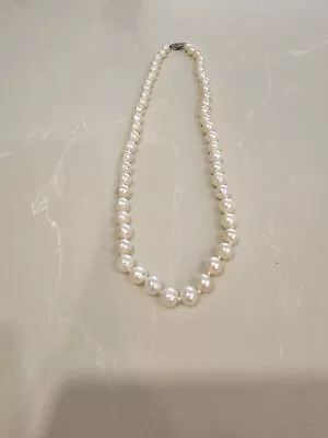 Vintage Marvella 6mm Cultured Pearl Necklace 10K White Gold Clasp 16 Inch • $25