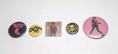 5 Elvis Costello Pin Back Button Vintage Pins Lot Mod Punk. 1980's. Pre-owned  • $18