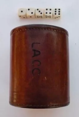 Vintage Dice Cup Marked Lacc; Heavy Stitched Leather & 5 Rounded Dice • $34
