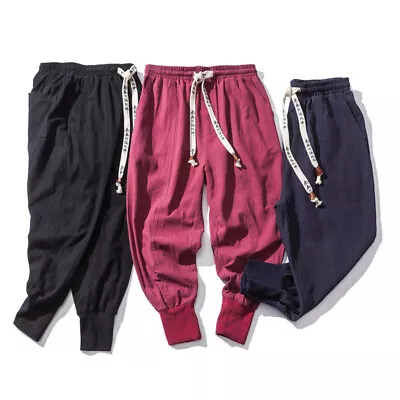 Fashion Men's Pants Harem Casual Baggy Hakama Linen Japanese Samurai Pants Male • $22.96