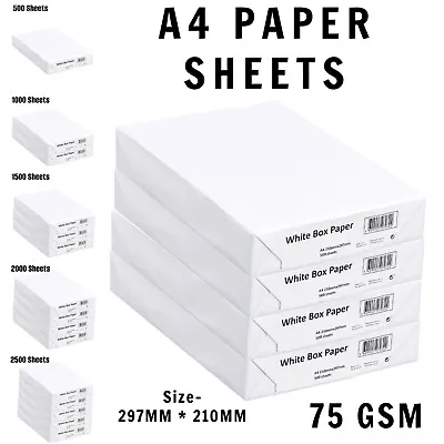 A4 Sheet White Paper BUNDLE Printer Copy WHOLESALE 2500 Sheets 1 2 REAMS Office • £9.99