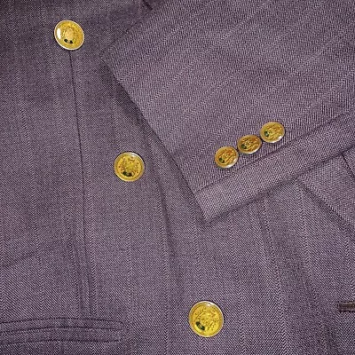 VINTAGE Blazer Mens 42S Brown Suit Jacket Sport Coat Crest Buttons Retro Fancy • $49.99