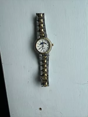 VINTAGE Austin DATE MOON PHASE DIAL QUARTZ WOMEN'S GOLD  Silver Tone DRESS WATCH • $19.99