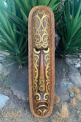 Tribal Primitive Maori Mean Face Tiki Wood Mask Patio Tropical Bar Wall Art 40  • $90