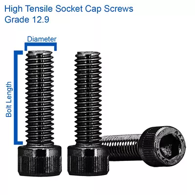 CAP HEAD ALLEN BOLTS SOCKET SCREWS HIGH TENSILE STEEL 12.9 DIN 912 M12 - 12mm • £336.99