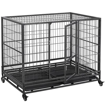 £98.99 • Buy Large Dog Cage Heavy Duty Dog Crate With 2 Doors & Wheels & Tray, Black