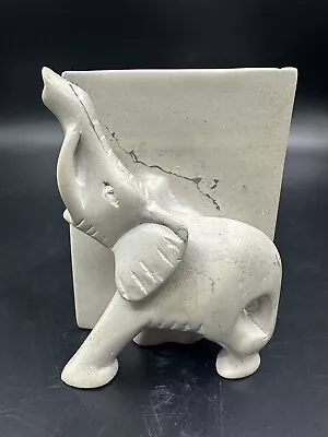 Vintage Hand Carved White Marble African Elephant Bookend Solid Heavy • $49.99