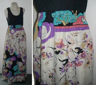 Black Floral AYVA Long Maxi Dress Sz.8 Brand New Tropical Party Stretchy Waist • $45