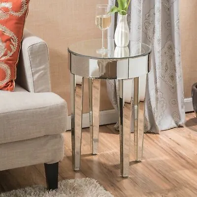 Alvo Modern Glam Round Mirrored Side Table With Tapered Legs • $170.59