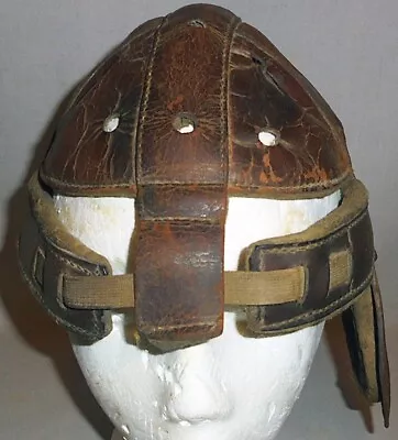 -Rare- Early -Football- Antique Leather Helmet W/Strap Front/Dog Ears • $375