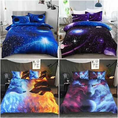 3D Wolf Galaxy Duvet Quilt Cover Bedding Set Pillow Cases Single Double King New • $20