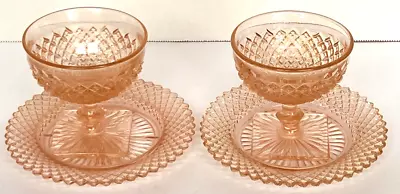 Anchor Hocking MISS AMERICA Pink Depression Glass SHERBET PLATES CUPS COASTER • $68.94