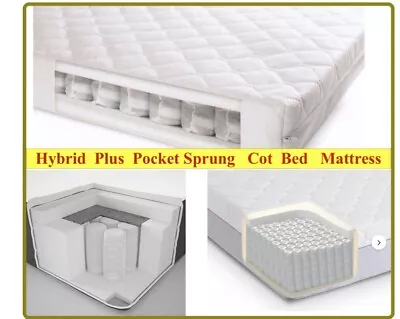 Hybrid Plus Pocket Sprung Cot Bed Mattress - Hypoallergenic Fabric Knitted Cover • £54.99