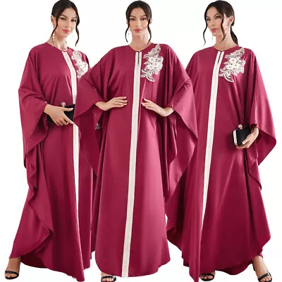 Modest Women Muslim Maxi Dress Batwing Sleeve Kaftan Abaya Loose Moroccan Robe • $34.69