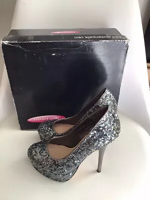 £3.99 • Buy Moda In Pelle Ladies Pewter Sequin Platform Court Shoes Size 3 (36) Boxed