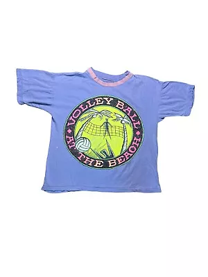 80's Volleyball At The Beach Tee Single Stitch Neon Colorful Large • $24.90