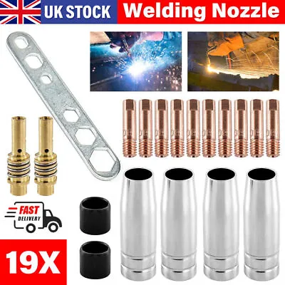 19pcs Welding Nozzle Shroud Contact Tips 0.8mm M6 Tip Holder Kit MB15 MIG • £5.99