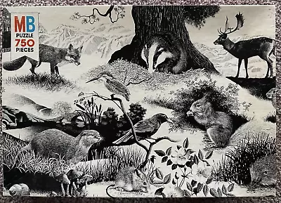 1980 Black & White Milton Bradley Geldart 750 Piece Animal Puzzle Complete • $3