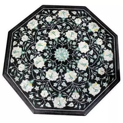 18'' Black Marble Table Top Coffee Pietra Dura Inlay Antique Malachite H2 X-mas • $502