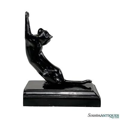 Vintage Art Deco Cast Aluminum Black Cat Sculptural Doorstop • $125